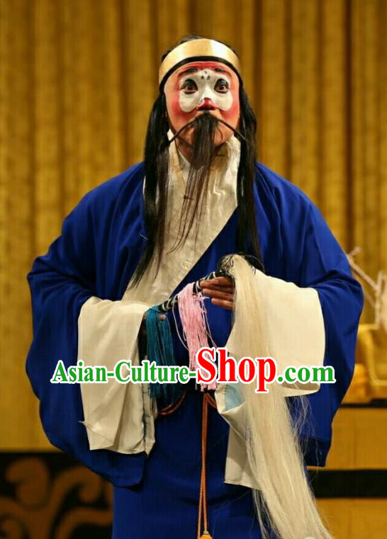 Qing Shi Mountain Chinese Peking Opera Taoist Garment Costumes and Headwear Beijing Opera Old Man Apparels Elderly Male Clothing