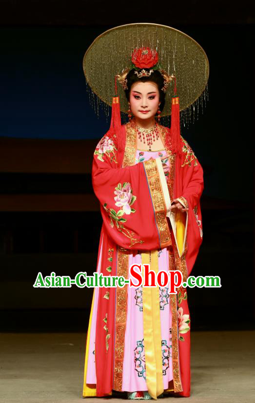 Chinese Beijing Opera Queen Zhangsun Apparels Costumes and Headdress Zhen Guan Flourishing Age Traditional Peking Opera Empress Dress Garment
