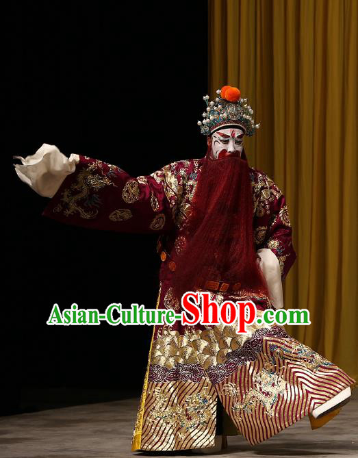 A Honey Trap Chinese Peking Opera Elderly Male Garment Costumes and Headwear Beijing Opera Laosheng Apparels Emperor Sun Quan Clothing