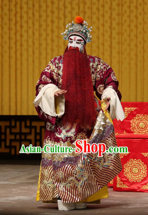 A Honey Trap Chinese Peking Opera Elderly Male Garment Costumes and Headwear Beijing Opera Laosheng Apparels Emperor Sun Quan Clothing