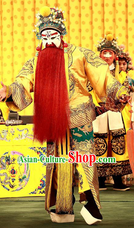 A Honey Trap Chinese Peking Opera Lord Sun Quan Garment Costumes and Headwear Beijing Opera Elderly Male Apparels Emperor Clothing