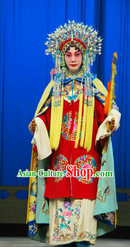 Chinese Beijing Opera Hua Tan Red Apparels Costumes and Headdress A Honey Trap Traditional Peking Opera Actress Sun Shangxiang Dress Bride Garment