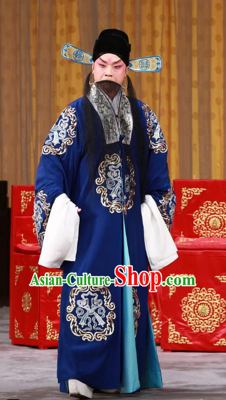 The Mirror of Fortune Chinese Peking Opera Landlord Garment Costumes and Headwear Beijing Opera Elderly Male Apparels Magistrate Mei Junci Clothing