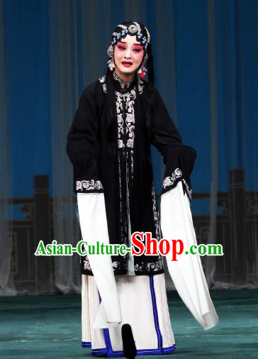 Chinese Beijing Opera Tsing Yi Apparels Costumes and Headdress The Mirror of Fortune Traditional Peking Opera Young Female Dress Distress Woman Garment