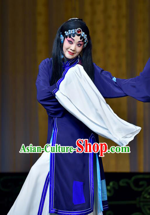 Chinese Beijing Opera Female Beggar Apparels Costumes and Headdress The Mirror of Fortune Traditional Peking Opera Pauper Woman Dress Tsing Yi Garment