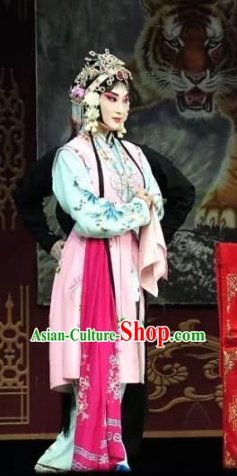 Chinese Beijing Opera Maidservant Shou Chun Apparels Costumes and Headdress The Mirror of Fortune Traditional Peking Opera Xiaodan Dress Young Lady Garment