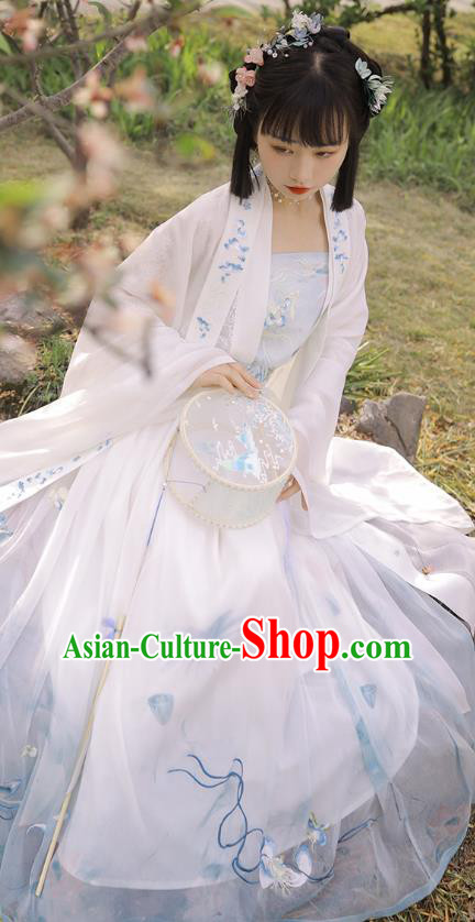 Traditional Chinese Tang Dynasty Noble Lady Historical Costumes Apparels Ancient Lotus Goddess Embroidered Hanfu Dress