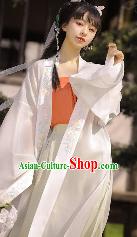 Chinese Ancient Young Lady Embroidered Hanfu Dress Traditional Song Dynasty Apparels Historical Costumes Complete Set