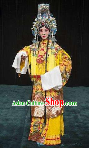 Chinese Beijing Opera Queen Apparels Hua Tan Costumes and Headdress Anecdote of Wu Zetian Traditional Peking Opera Empress Dress Garment