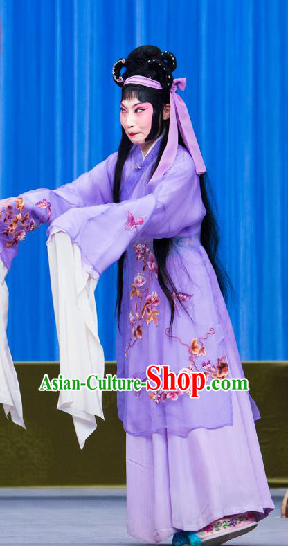 Chinese Beijing Opera Tsing Yi You Erjie Apparels Costumes and Headdress You Sisters in the Red Chamber Traditional Peking Opera Distress Woman Dress Actress Garment