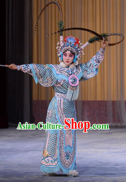 Chinese Beijing Opera Wudan Zhang Yue E Apparels Costumes and Headdress Hong Tao Shan Traditional Peking Opera Martial Female Dress General Garment