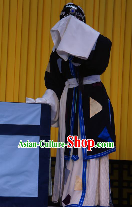 Chinese Beijing Opera Female Pauper Apparels Costumes and Headdress Tears of Wasted Mountain Traditional Peking Opera Poor Woman Zhang Huizhu Dress Garment