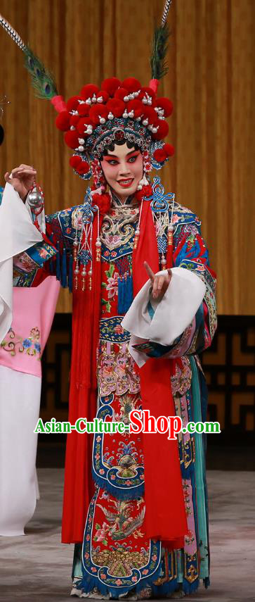 Chinese Beijing Opera Blues Apparels Costumes and Headdress Hongqiao with the Pearl Traditional Peking Opera Tao Ma Tan Dress Goddess Ling Bo Garment