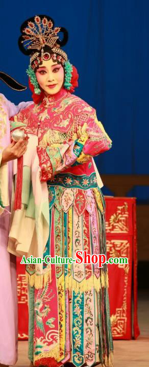 Chinese Beijing Opera Actress Goddess Ling Bo Apparels Costumes and Headdress Hongqiao with the Pearl Traditional Peking Opera Hua Tan Dress Garment