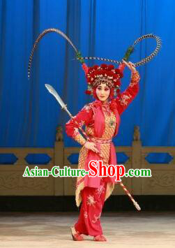 Chinese Beijing Opera Martial Female Armor Apparels Costumes and Headdress Hongqiao with the Pearl Traditional Peking Opera Wudan Dress Garment