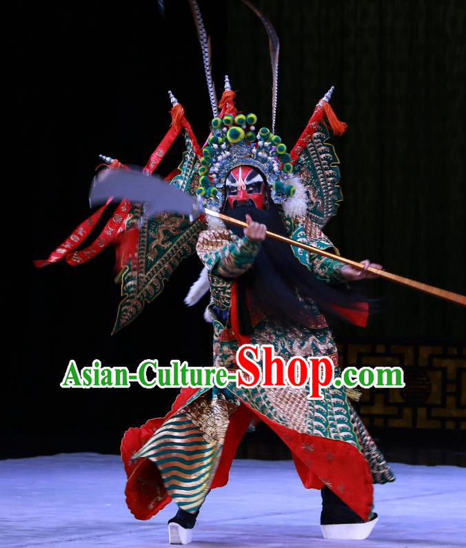 Kirin Pavilion Chinese Peking Opera General Shan Xiongxin Garment Costumes and Headwear Beijing Opera Kao Armor Suit with Flags Apparels Clothing