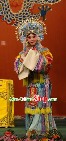 Chinese Beijing Opera Diva Apparels Hua Tan Costumes and Headdress Han Gong Jing Hun Traditional Peking Opera Imperial Consort Guo Dress Garment