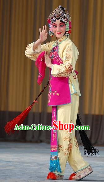 Chinese Beijing Opera Diva Sun Yujiao Apparels Costumes and Headdress Fa Men Temple Traditional Peking Opera Young Beauty Dress Actress Garment