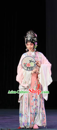 Chinese Beijing Opera Young Beauty Apparels Costumes and Headdress Luo Yang Gong Traditional Peking Opera Actress Pink Dress Princess Garment