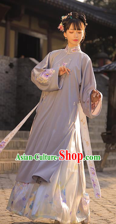 Chinese Ancient Ming Dynasty Patrician Woman Historical Costumes Traditional Embroidered Hanfu Dress Apparels