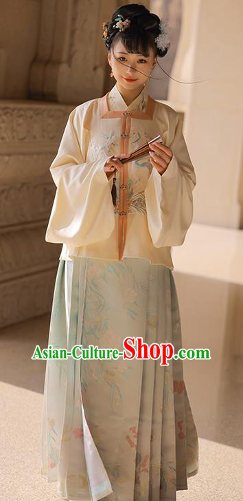 Chinese Ancient Ming Dynasty Noble Lady Embroidered Hanfu Dress Apparels Traditional Historical Costumes for Woman