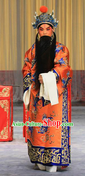 Kirin Pavilion Chinese Peking Opera Emperor Li Shimin Garment Costumes and Headwear Beijing Opera Elderly Male Apparels Laosheng Clothing