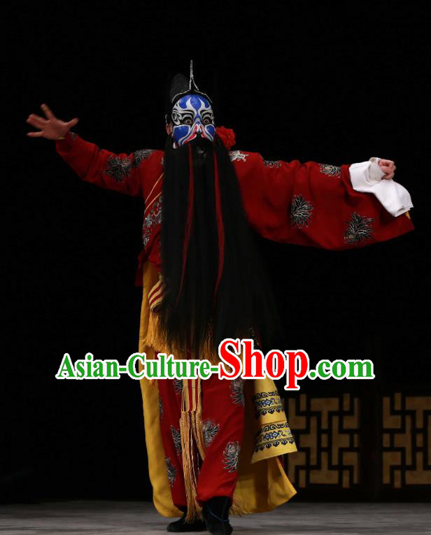 Wu Long Yuan Chinese Peking Opera Wusheng Liu Tang Garment Costumes and Headwear Beijing Opera Martial Male Apparels Takefu Red Clothing