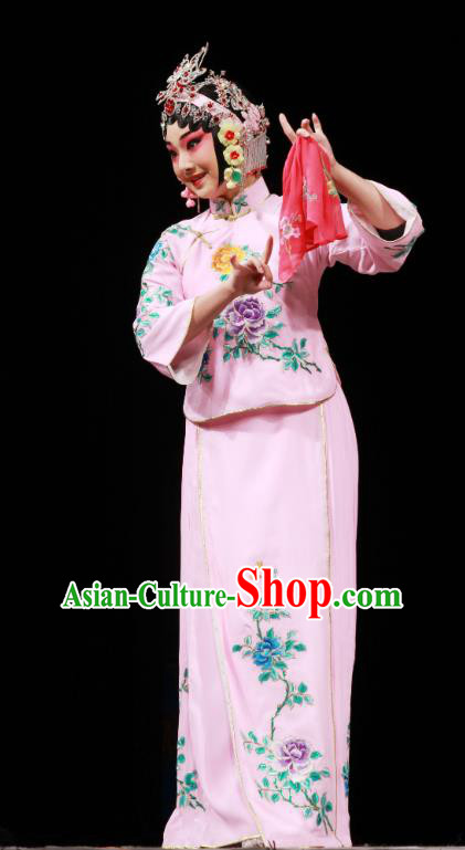 Chinese Beijing Opera Diva Apparels Costumes and Headdress Wu Long Yuan Traditional Peking Opera Hua Tan Pink Dress Actress Yan Xijiao Garment