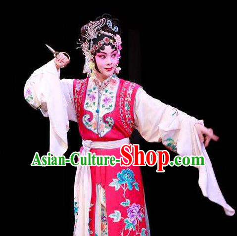 Chinese Beijing Opera Hua Tan Yan Xijiao Apparels Actress Costumes and Headdress Wu Long Yuan Traditional Peking Opera Young Lady Dress Garment