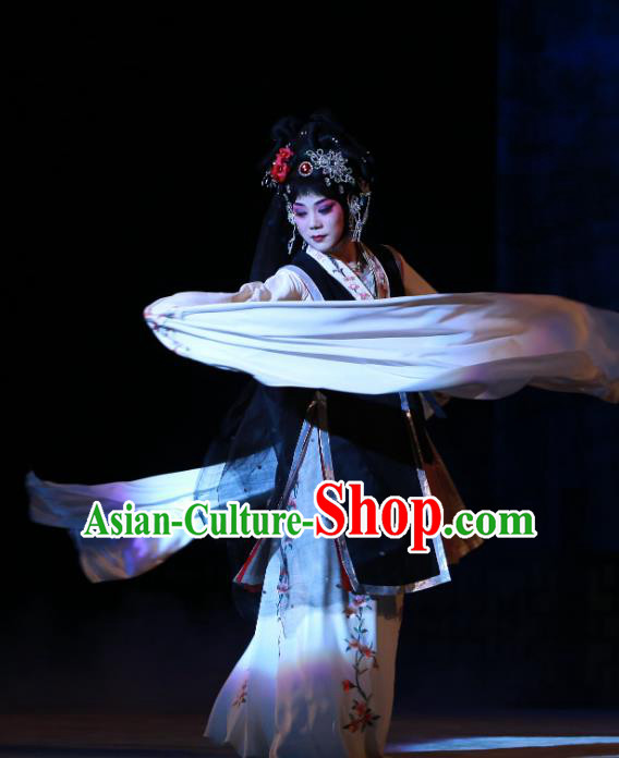 Chinese Beijing Opera Young Female Apparels Costumes and Headdress Wu Long Yuan Traditional Peking Opera Hua Tan Yan Xijiao Dress Actress Garment