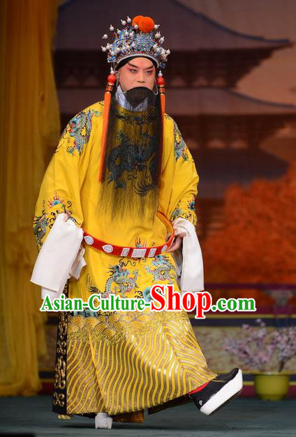 Imperial Concubine Mei Chinese Peking Opera Emperor Tangming Garment Costumes and Headwear Beijing Opera Laosheng Apparels Lord Clothing