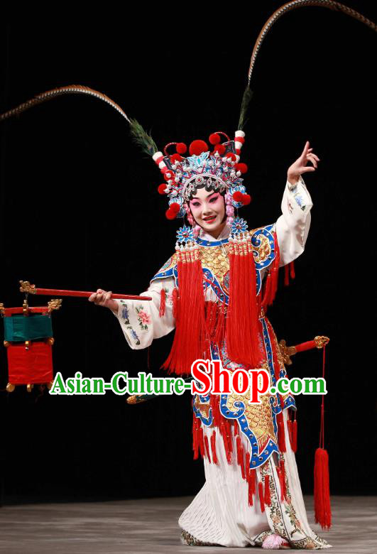 Chinese Beijing Opera Young Lady Apparels Costumes and Headdress Bai Hua Zeng Jian Traditional Peking Opera Servant Girl Jiang Huayou Dress Garment