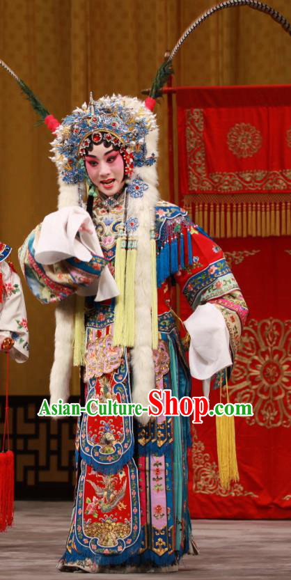 Chinese Beijing Opera Princess Apparels Costumes and Headdress Bai Hua Zeng Jian Traditional Peking Opera Hua Tan Dress Actress Garment