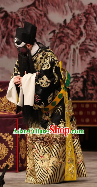 Chi Sang Zhen Chinese Peking Opera Elderly Male Garment Costumes and Headwear Beijing Opera Laosheng Apparels Official Bao Zheng Clothing