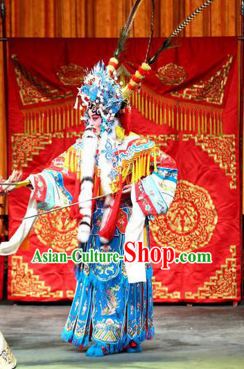 Chinese Beijing Opera Blues Apparels Costumes and Headdress Bai Hua Zeng Jian Traditional Peking Opera Hua Tan Dress Actress Princess Garment