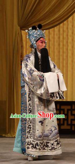 Tun Wu Hen Chinese Peking Opera Laosheng Garment Costumes and Headwear Beijing Opera Elderly Male Apparels Lord Liu Bei Clothing