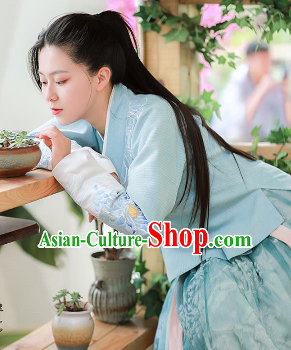 Chinese Ancient Civilian Female Embroidered Hanfu Dress Ming Dynasty Garment Traditional Young Lady Historical Costumes for Women