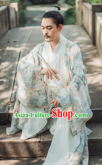 Chinese Ancient Swordsman Hanfu Garment Traditional Jin Dynasty Historical Costumes for Men