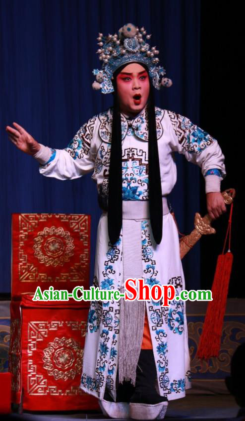 Xue Gang Fan Tang Chinese Bangzi Opera Wusheng Song Lian Apparels Costumes and Headpieces Traditional Shanxi Clapper Opera Martial Male Garment Warrior Clothing