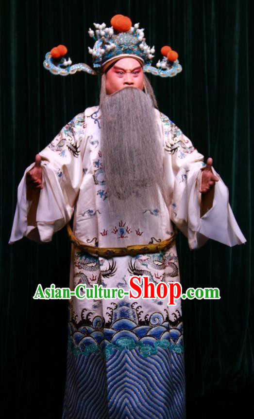 Xue Gang Fan Tang Chinese Bangzi Opera Laosheng Apparels Costumes and Headpieces Traditional Shanxi Clapper Opera Elderly Male Garment Minister Xu Ce Clothing