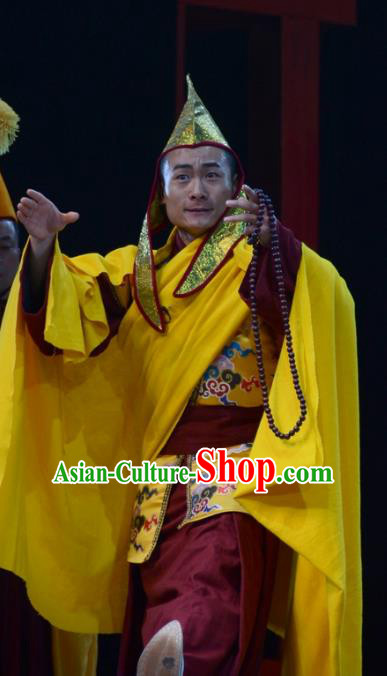 Sixth Panchen Chinese Bangzi Opera Lama Apparels Costumes and Headpieces Traditional Hebei Clapper Opera Tibetan Monk Garment Clothing