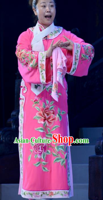 Chinese Hebei Clapper Opera Qing Dynasty Princess Garment Costumes and Headdress Sixth Panchen Traditional Bangzi Opera Young Female Pink Dress Apparels