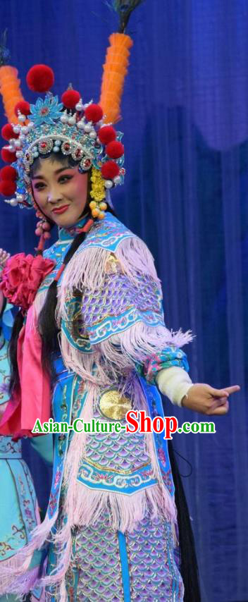 Chinese Jin Opera Martial Female Garment Costumes and Headdress Li Hua Return Tang Traditional Shanxi Opera Wudan Dress Woman Soldier Tie Zhen Apparels