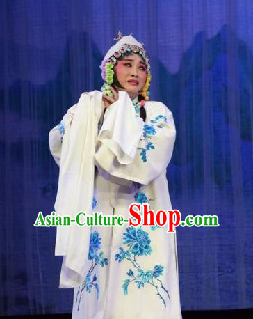 Chinese Jin Opera Distress Female Garment Costumes and Headdress Li Hua Return Tang Traditional Shanxi Opera Young Woman Dress Diva Fan Lihua Apparels