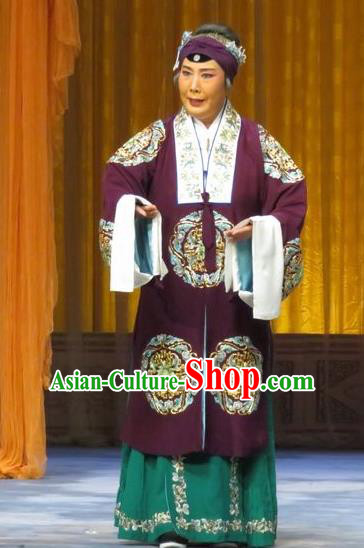 Chinese Hebei Clapper Opera Rich Dame Garment Costumes and Headdress The Story of Jade Bracelet Traditional Bangzi Opera Pantaloon Dress Elderly Female Apparels