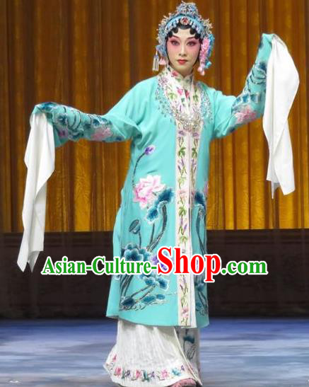 Chinese Hebei Clapper Opera Diva Yu Suqiu Garment Costumes and Headdress The Story of Jade Bracelet Traditional Bangzi Opera Actress Dress Rich Lady Apparels