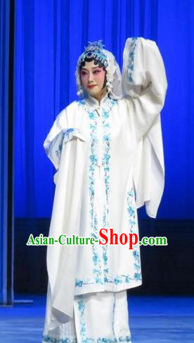 Chinese Hebei Clapper Opera Distress Maiden Yu Suqiu Garment Costumes and Headdress The Story of Jade Bracelet Traditional Bangzi Opera Actress White Dress Tsing Yi Apparels