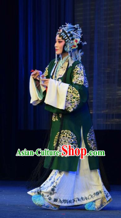 Chinese Jin Opera Hua Tan Garment Costumes and Headdress Tao Jin An Traditional Shanxi Opera Young Female Green Dress Actress Apparels