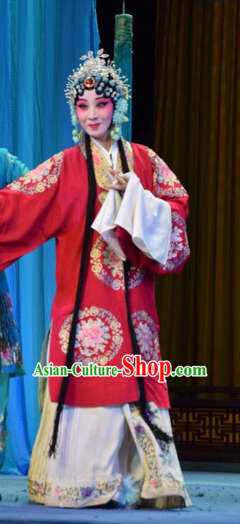 Chinese Jin Opera Actress Wedding Garment Costumes and Headdress Madam White Snake Traditional Shanxi Opera Hua Tan Red Dress Bride Bai Suzhen Apparels