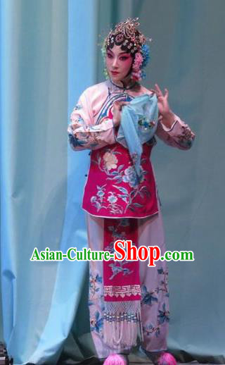 Chinese Hebei Clapper Opera Young Beauty Garment Costumes and Headdress Jin Yunu Traditional Bangzi Opera Hua Tan Dress Diva Rosy Apparels